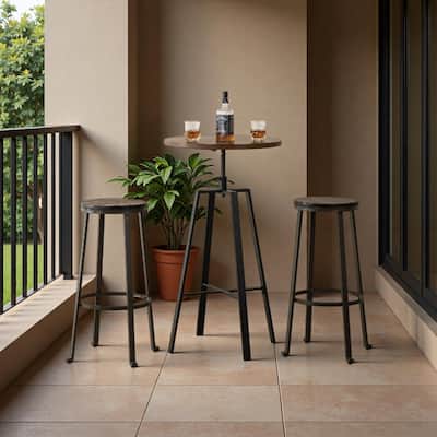 Glitzhome 3-piece Industrial Pub Set Height Adjustable Bar Table and Round Stools