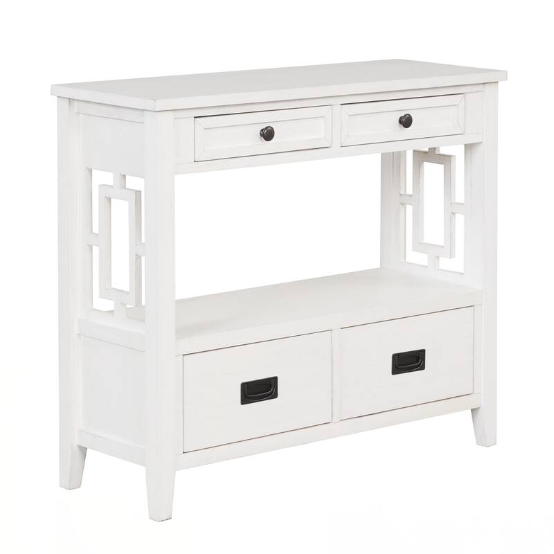 36'' Farmhouse Pine Wood Console Table Entry Sofa Table with 4 Drawers & 1 Storage Shelf for Entryway Living Room Bedroom