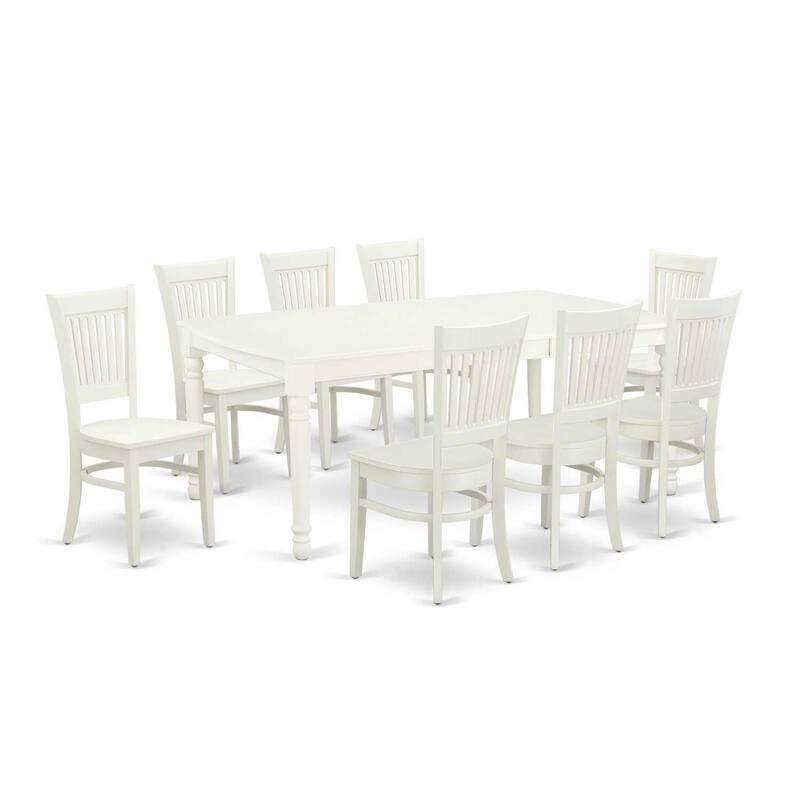9-Piece Wooden Dining Set - Linen White Table & Chairs - Butterfly Leaf Table - Kitchen Dinette Set - 78