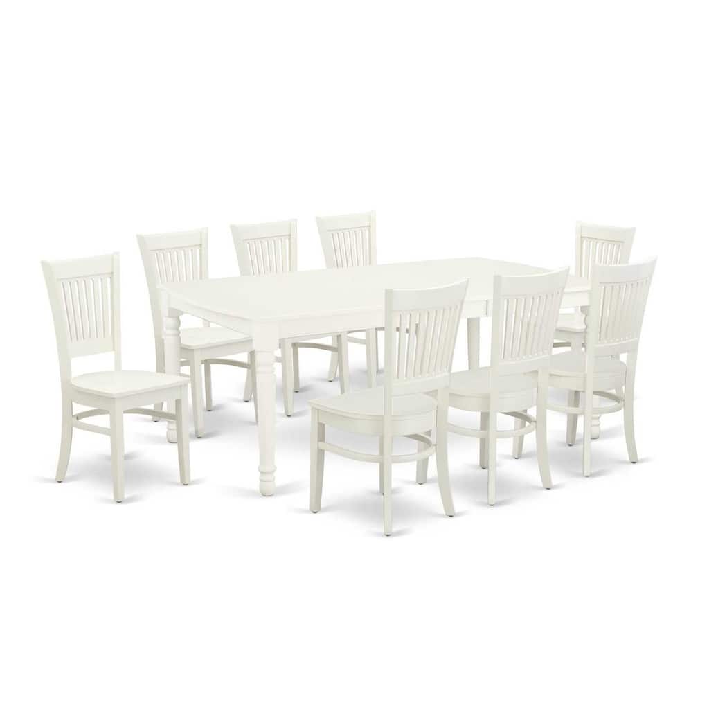 9-Piece Wooden Dining Set - Linen White Table & Chairs - Butterfly Leaf Table - Kitchen Dinette Set - 78