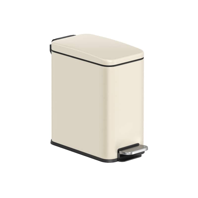 Stainless Steel Slim Bathroom Trash Can with Soft-Close Lid and Plastic Removable Inner Bucket - Sand-Beige - 1.3-Gallon
