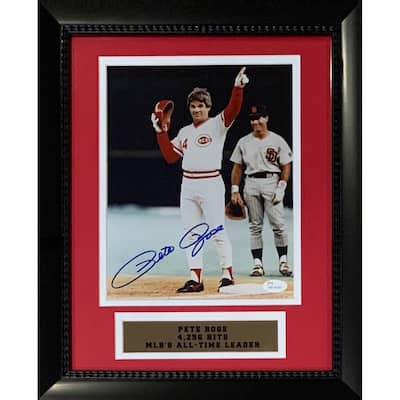 Pete Rose Autographed Cincinnati Signed Framed 8x10 Photo 4192 4256 Hit JSA COA - 8'6" x 11'6"