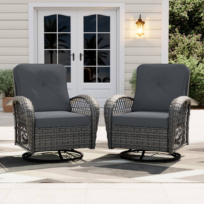 UPHA Wicker Outdoor Rocking & Swivel Chair 2-Piece Set with Cushions - Grey