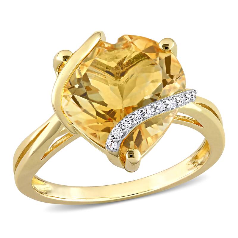 Miadora Heart-cut Citrine & Diamond Accent Swirl Cocktail Ring in Yellow Plated Sterling Silver