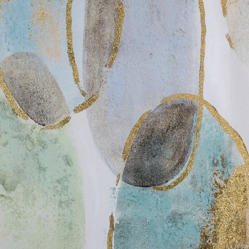 39 x 39 Square Wall Art Oil Painting, Abstract Circles, Gold, White, Green