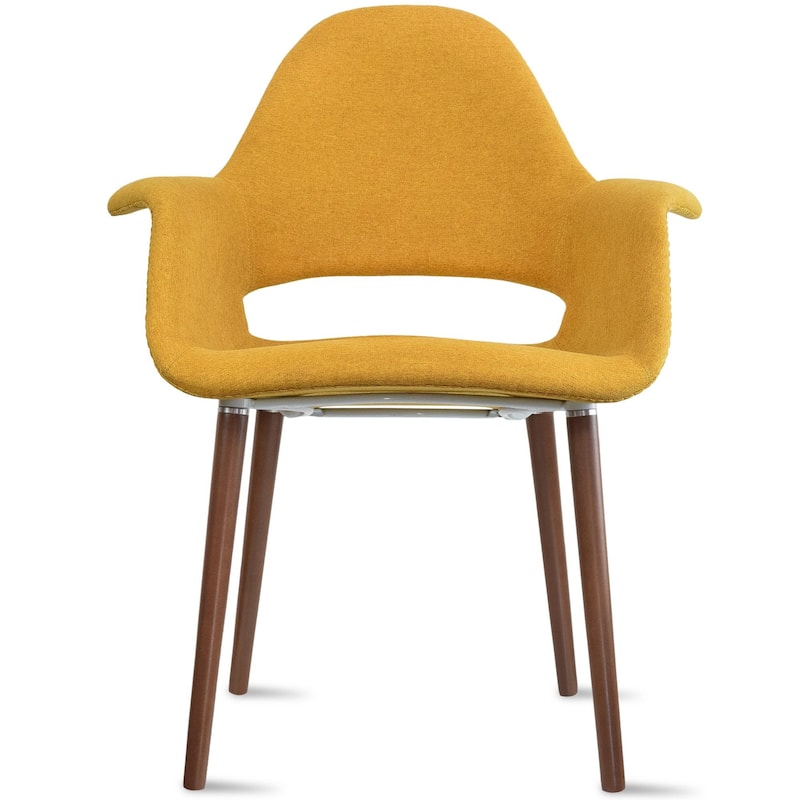 Organic Upholstered Fabric Modern Armchair with Dark Brown Wooden Legs for Dining Room Office or Accent Lounge Side Chair - Yellow