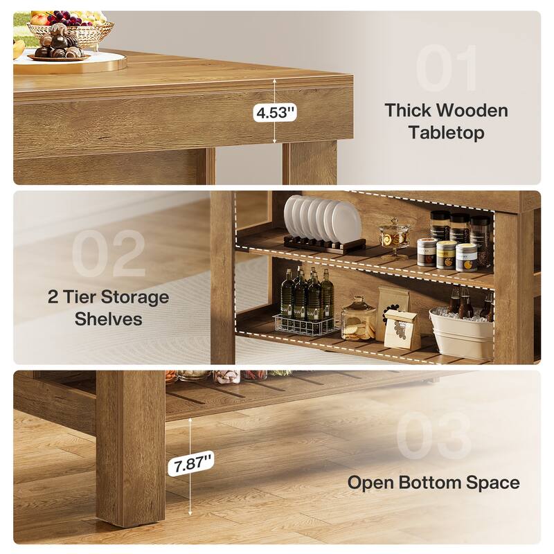 55.1-Inch Kitchen Island with Seating and Storage Shelves