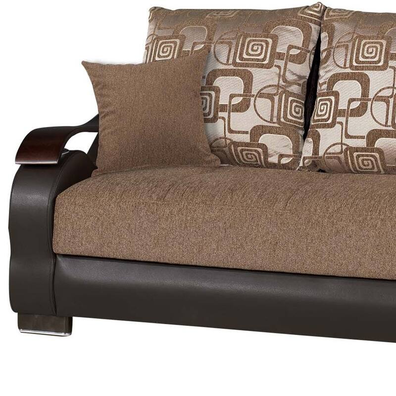 HomeRoots 87" Brown Chenille Convertible Futon Sleeper Sofa And Toss Pillows With Storage