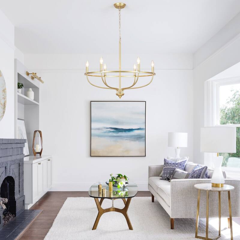 6-Light Circle Candlestick Hanging Linear Chandelier Lighting Island Chandelier Fixture for Kitchen Island