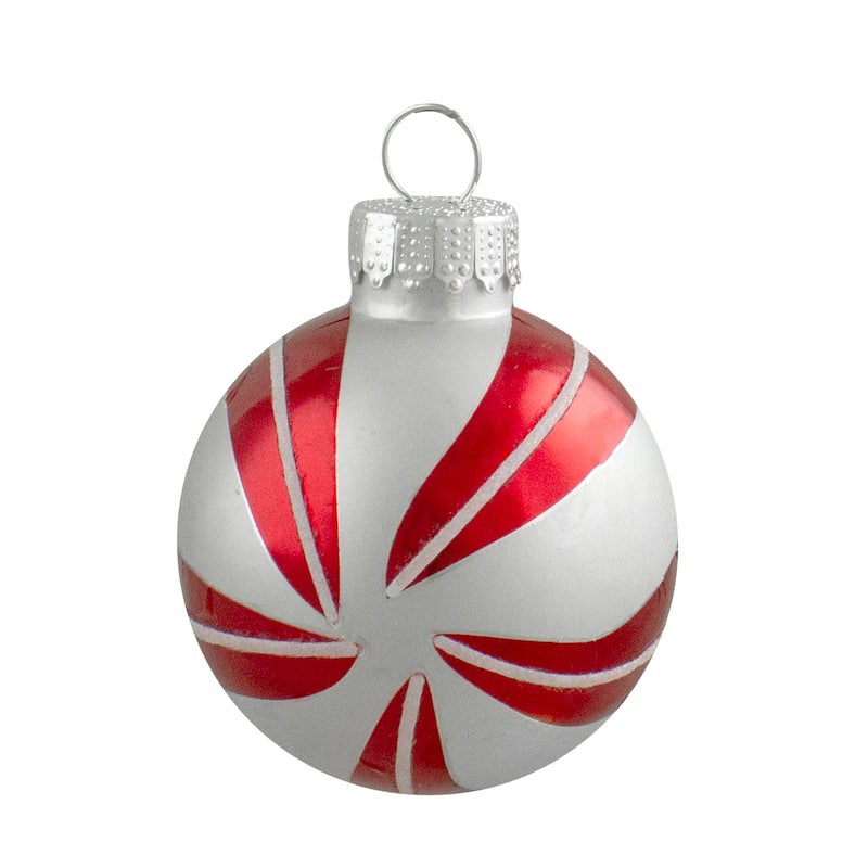 12ct Red Silver 2-Finish Swirl Glass Christmas Ball Ornaments 1.75"