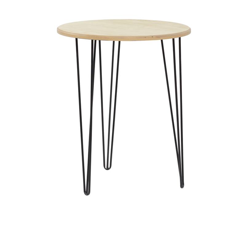 Brown Wooden Accent Table with Black Metal Hairpin Legs