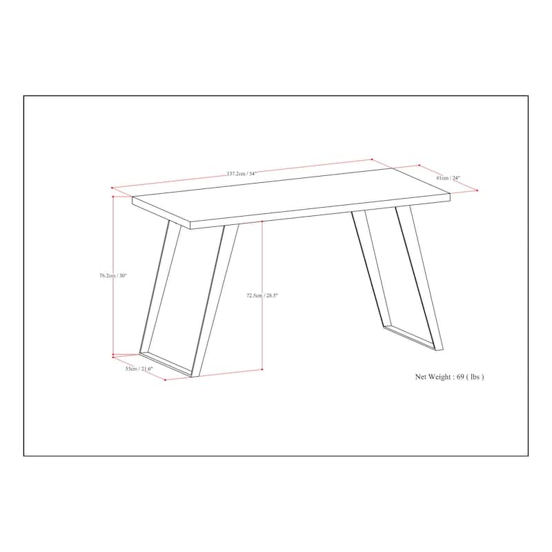 WYNDENHALL Mitchell SOLID ACACIA WOOD Modern Industrial 54 inch Wide Flat Top Desk