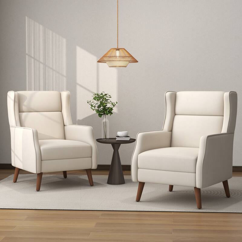 Cotton Linen Accent Chair with Wood Legs