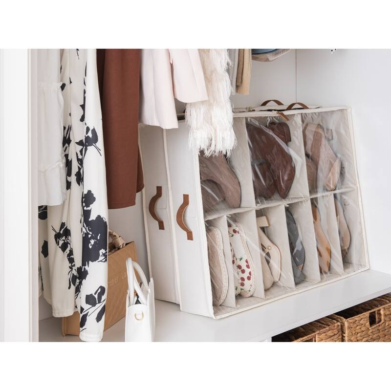 2-Pack Underbed Shoe Storage Organizer with Adjustable Dividers, 24 Pairs Fabric Shoe Storage Box - 30" W x 24.5" D x 5.25" H