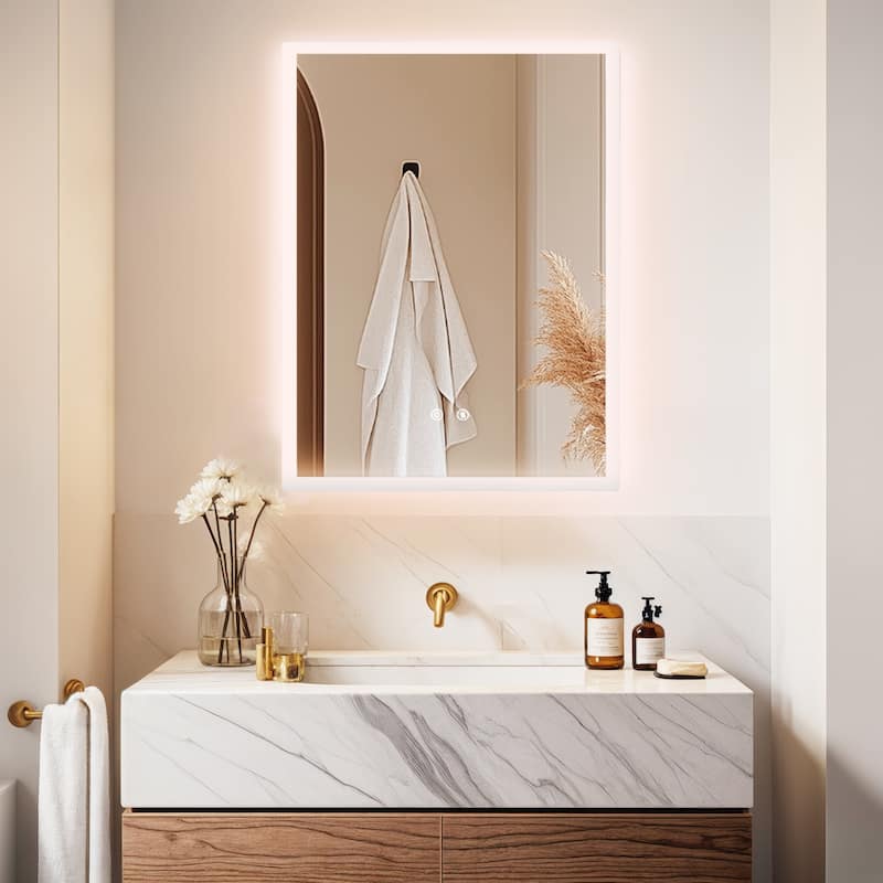 Rectangle Wall LED Bathroom Mirror Backlight Anti-fog Makeup Mirror Horizontal or Vertical - 19.69" x 27.56"