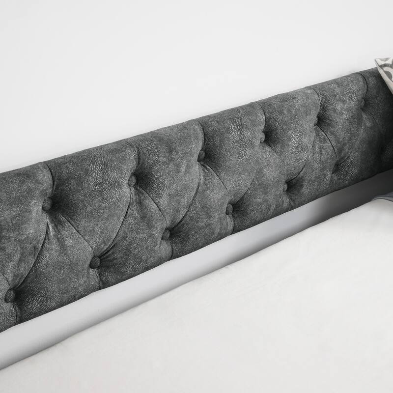 Full Size Daybed with Trundle Upholstered Sofa Bed with Button Tufted Backrest and Nailhead Trim Waved Shape Arms