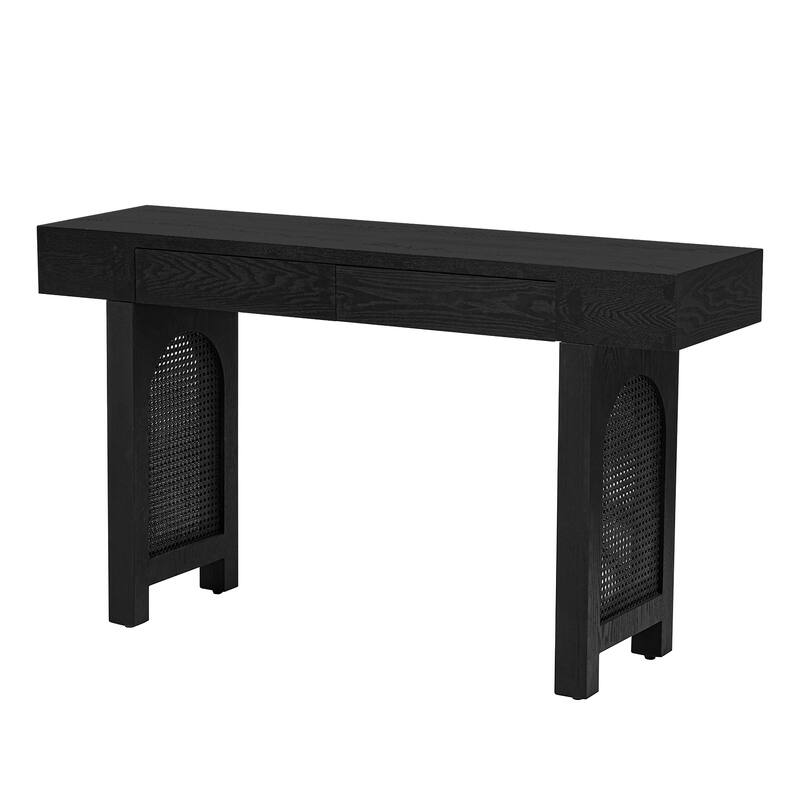 52 Inch 2 Drawers Console Table/Bar Table with Natural Wood Finish