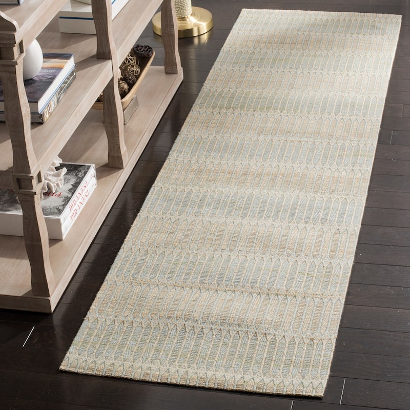 SAFAVIEH Handmade Marbella Þoranna Modern Viscose Rug - 2'3" x 8' Runner - Blue/Gold