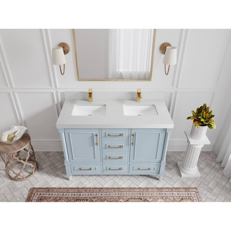 Willow Collections 48 in. W x 22 in. D Aberdeen Double sink Bathroom Vanity with Countertop - 2”Carrara Quartz - Blue Heather