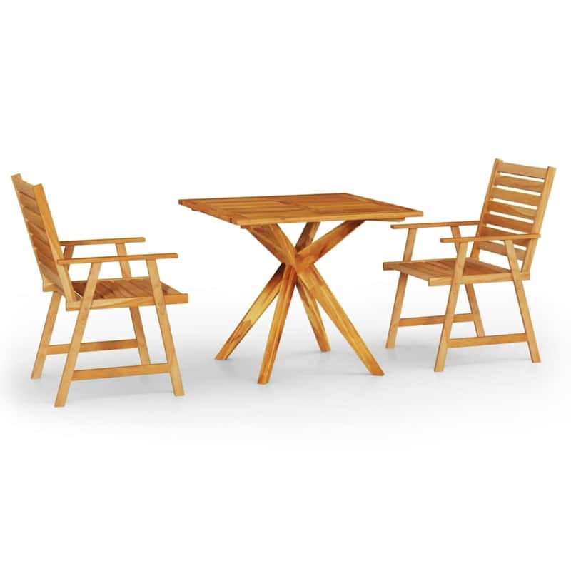 vidaXL Bistro Set Patio Table and Chairs Conversational Set Solid Acacia Wood - 27.6" x 27.6" x 24"