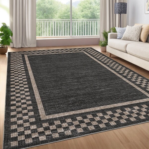 Garvee Small Square Geometric Bordered Area Rug - Bed Bath