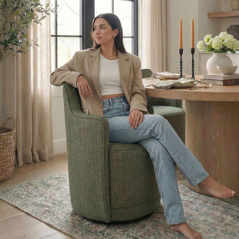 Modern Upholstered Swivel Accent Chair with Curved Barrel Back