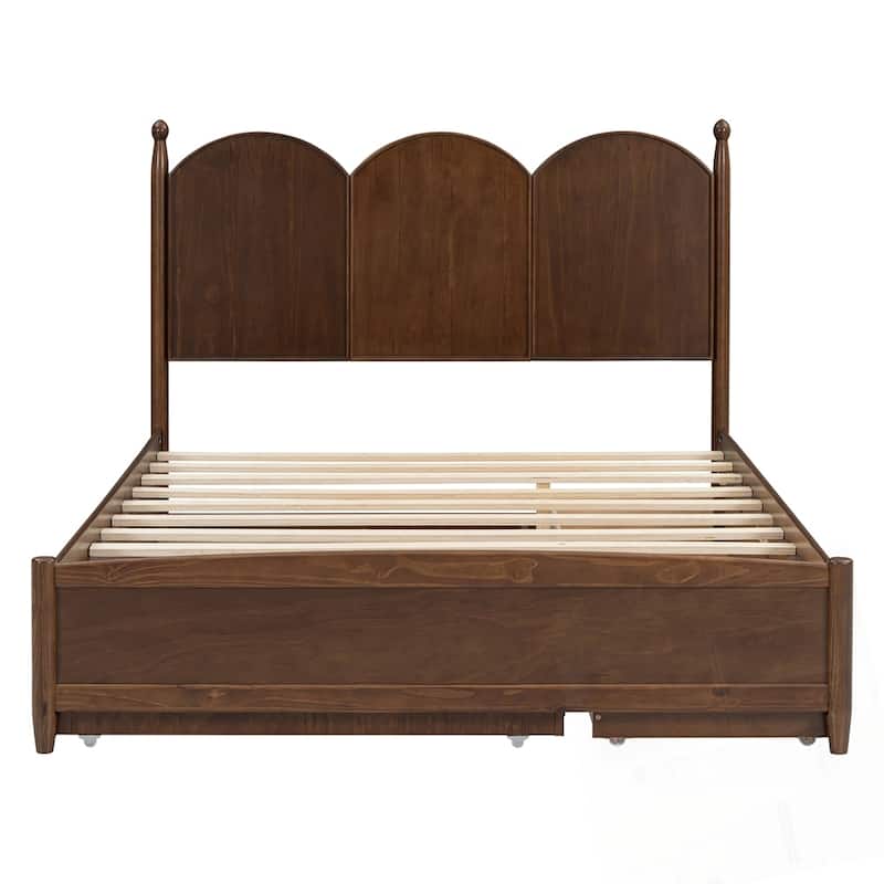 Queen Size Platform Bed With with 2 Big Drawers and Twin XL Size Trundle