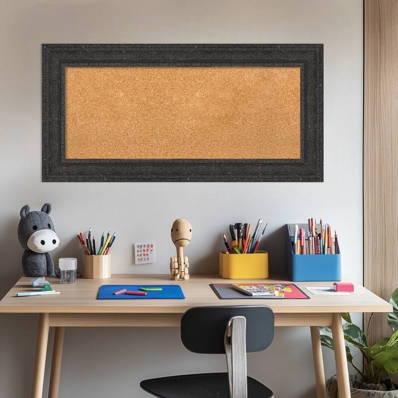 Attic Aged Black Wood Framed Cork Board - Bulletin Board, Organization Board, Pin Board