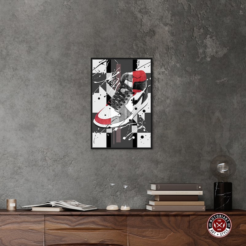 Notoriart Flashy Red Sneaker Framed Sneaker 1 Piece Canvas Wall Art
