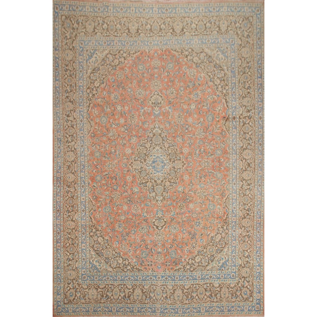 Hand Knotted Oriental 100% Wool Carpet Traditional Floral Coral Mashad Area Rug - 12' 3'' X 9' 8''