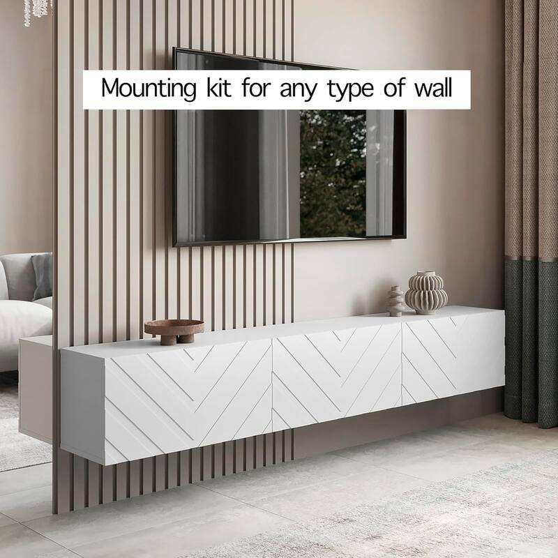 Living Skog Alessio White 59 in. Floating TV Stand Fits TV's up to 65 in. with Wall Mount Feature