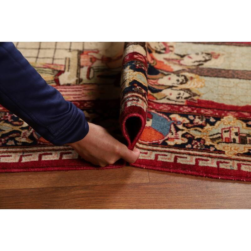 Pre-1900 Antique Pictorial Kashan Persian Rug Handmade Wool Carpet - 4'2"x 7'0"