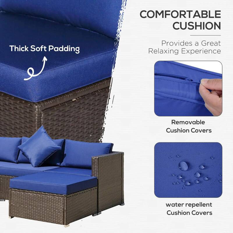 6 Piece Patio Furniture Set, Ottoman, Cushions and Glass Table