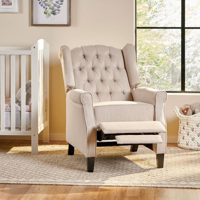 Beige Fabric Push Back Recliner with Button Tufted Design by Christopher Knight Home