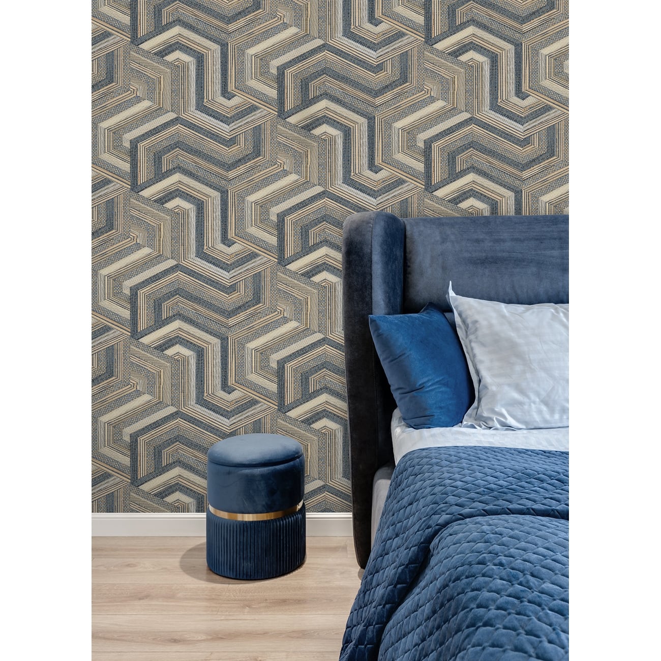 RoomMates Geo Puzzle Neutral Faux Grasscloth Peel and Stick Wallpaper Bed Bath & Beyond 38424355