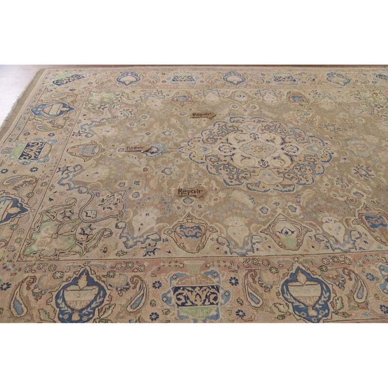 Hand Knotted Oriental 100% Wool Carpet Traditional Floral Brown Kashmar Area Rug - 10' 9'' X 7' 11''