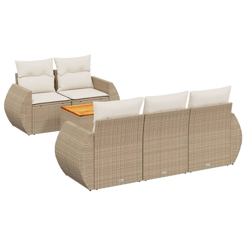 vidaXL Patio Sofa Set with Cushions Outdoor Furniture 6 Piece Poly Rattan - 24.4 x 27.6 x 27.2