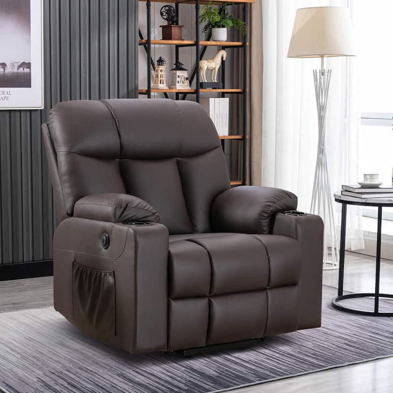 Oversized Power Lift Recliner Chair for Elderly, Faux Leather Lift Chair with Heated and Massage, Single Sofa with 2 Cup Holders