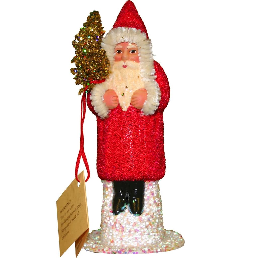 6.5" Beaded Santa Red Coat Schaller Paper Mache Christmas Candy Container