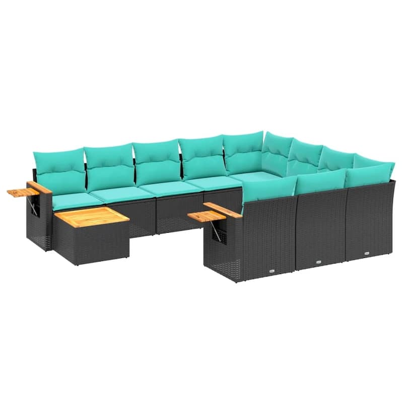 vidaXL 11 Piece Patio Sofa Set with Cushions Black Poly Rattan (US only) - 24.4 x 24.4 x 27.2
