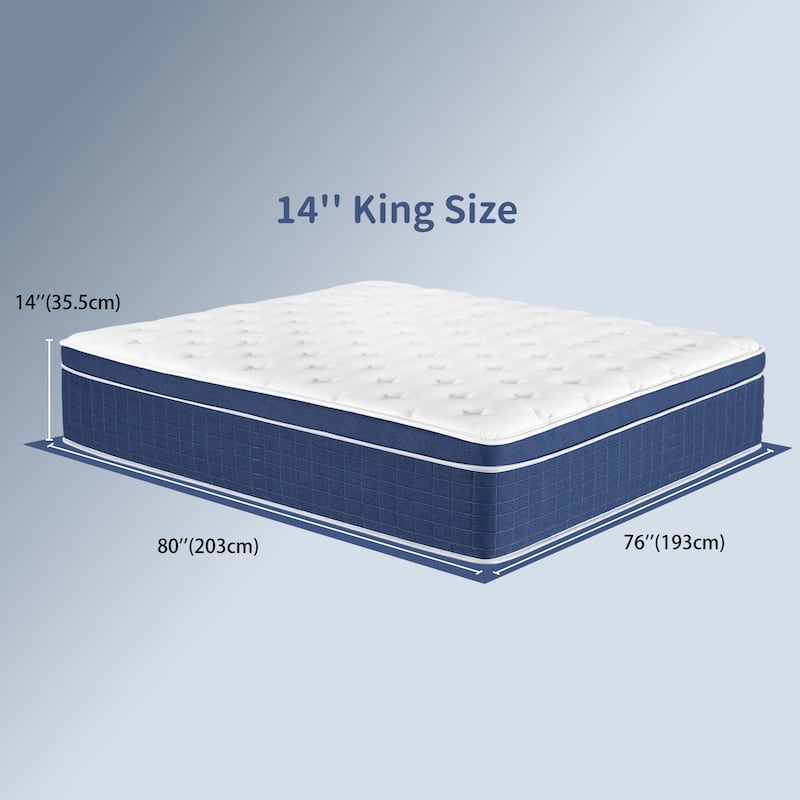 14" King Size Hybrid Mattress,Memory Foam,Pocket Springs,Medium Firm
