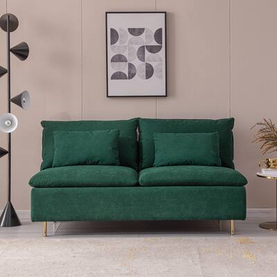 59.8'' Modern Armless Loveseat Couch,Armless Settee Bench,Emerald Cotton Linen,Multi-scene Use
