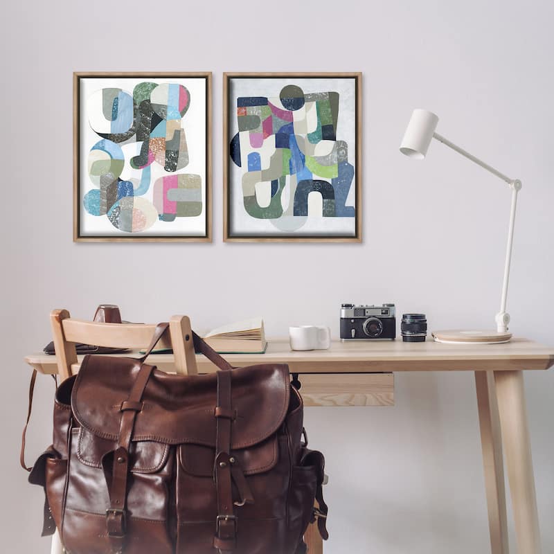Stupell Retro Pastel Geometrics Framed Floater Canvas Wall Art Design By Coco Good (Set of 2)