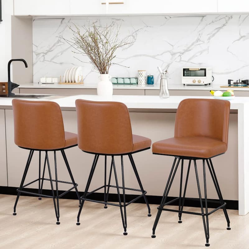 26" Leather/Velvet Swivel Counter Height Bar Stools - 38.2"H x 17.7"W x 19.1"D