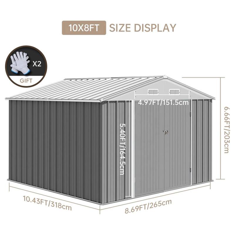 Outdoor Metal Storage Shed with Lockable Doors and Sloping Roof