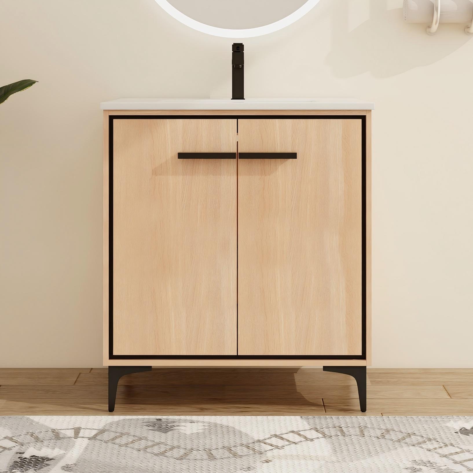 Malwee 24"/30" FreeStanding Bathroom Vanity, Floor Stand Bathroom Vanity with Sink,Soft Close Door and Adjustable shelf