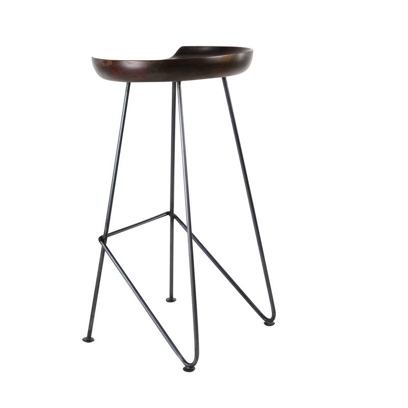 Wood Bar Stool with Wood Seat - Brown - Roche River Decor - 14"W x 17"L x 32"H