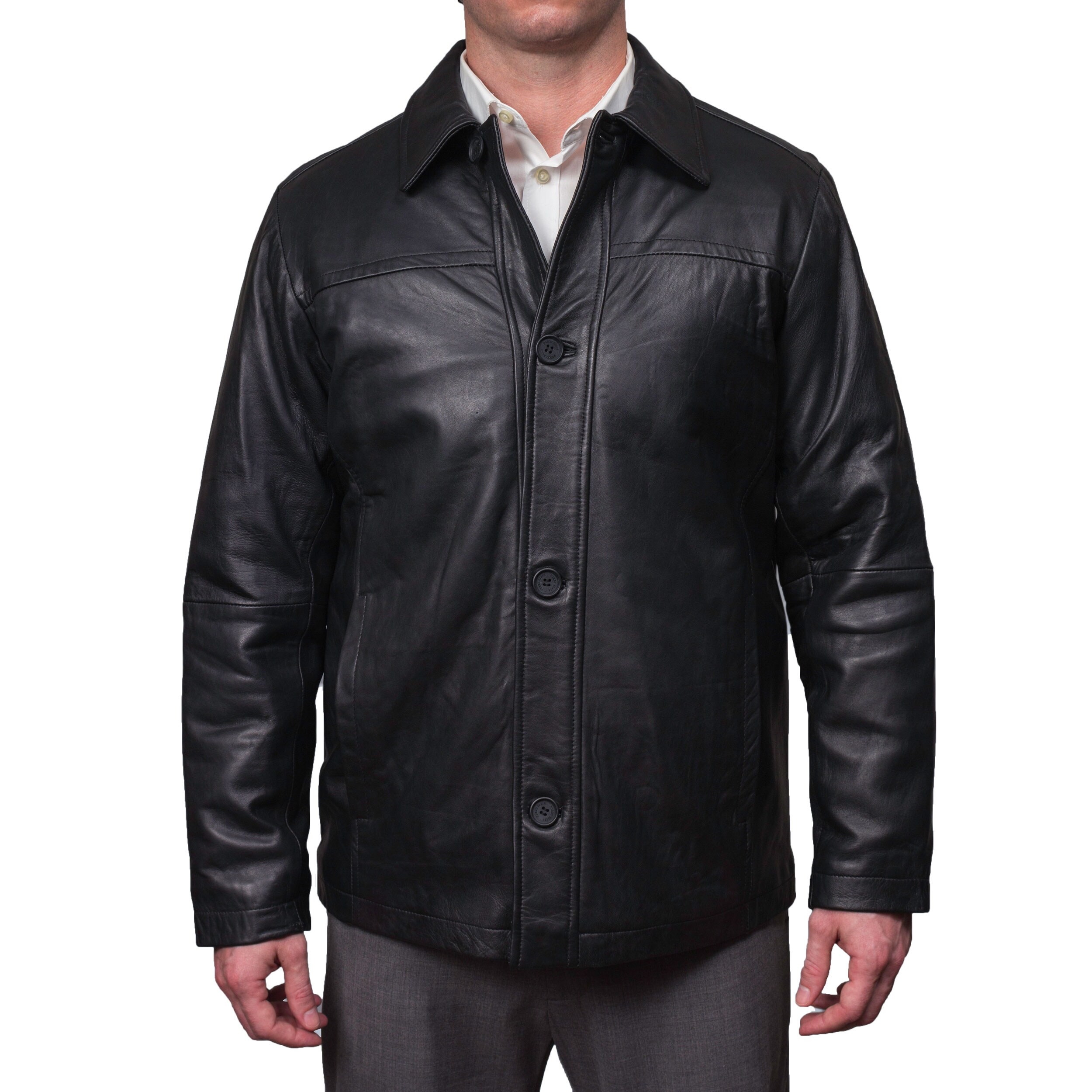 perry ellis open bottom leather jacket