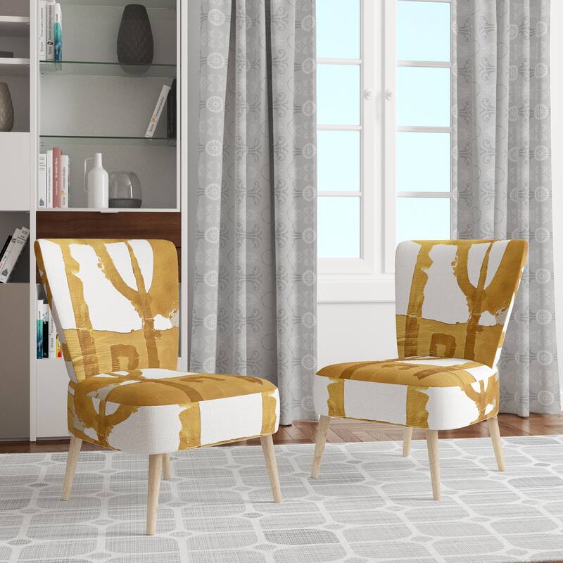 Designart "Black & White Crossing Paths I" Upholstered Abstract Accent Chair - Modern Arm Chair For Bedroom - Side Chair - White & Gold