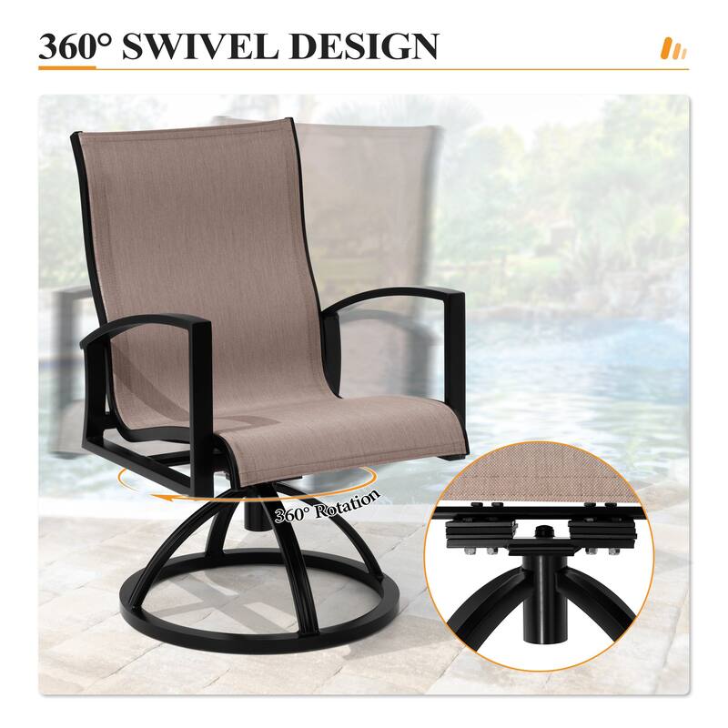 11-Piece Outdoor Aluminum Dining Table and Swivel Sunbrella Dining Chairs with Umbrella and Base Set